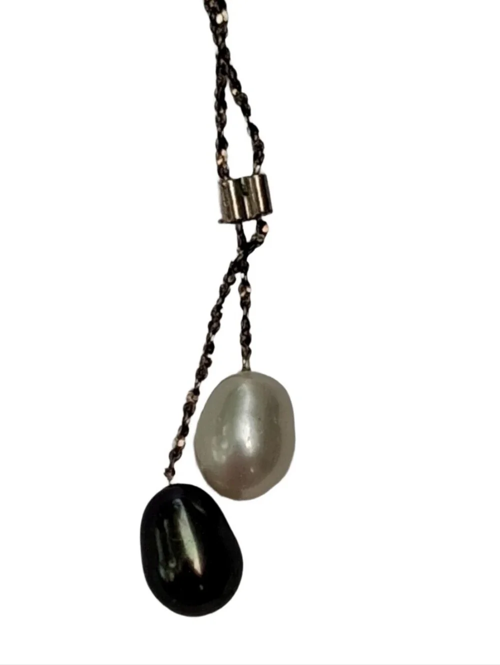 Vintage 925 Italy Sterling Silver Pearl Lariat Serpentine Chain Necklace